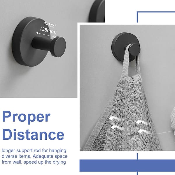 3-Piece Bath Hardware Set with Towel Ring and 2-Piece Towel Hooks and Mounting Hardware Wall Mount Modern in Matte Black