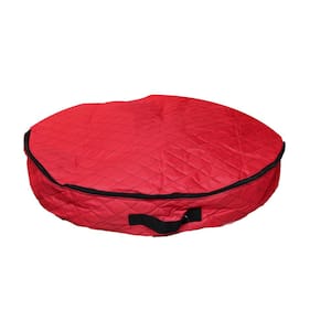 36 in. Premium Quilted Red Polyester Wreath Storage Bag