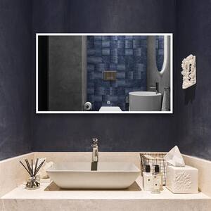 32 in. W x 24 in. H Rectangular Framed Anti-Fog Wall Dimmable Bathroom Vanity Mirror in Silver with Bluetooth Speaker