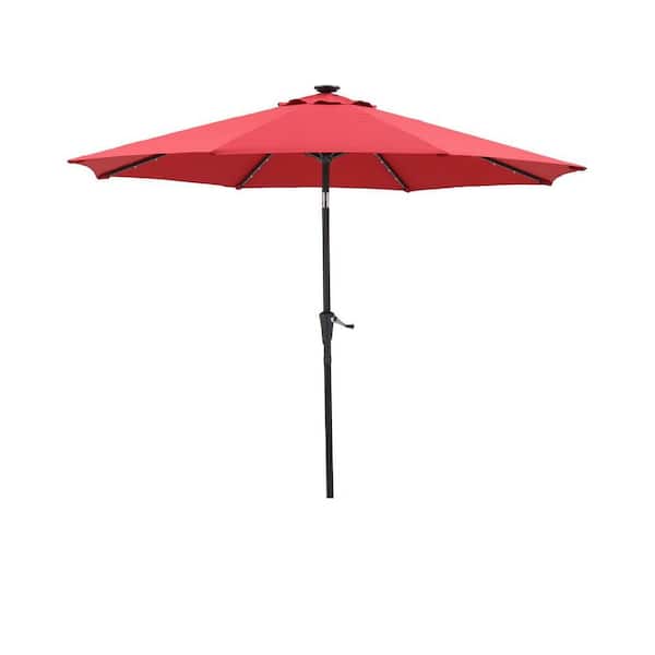 Sudzendf 9 ft. Steel Outdoor LED Lighted Market Patio Umbrella in Red