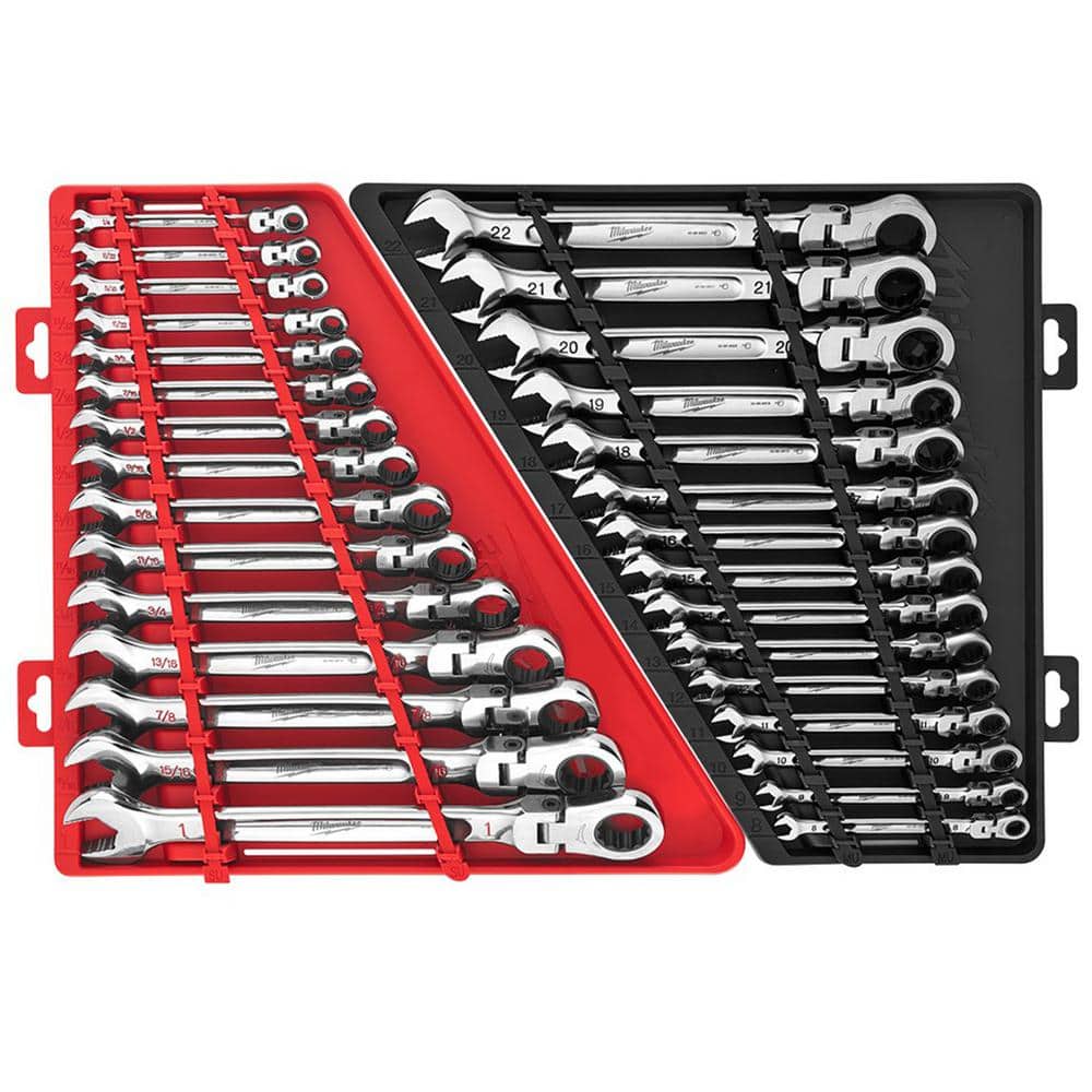 Milwaukee 144-Position Flex-Head Ratcheting Combination Wrench Set SAE and  METRIC (30-Piece) 48-22-9413-48-22-9513 The Home Depot