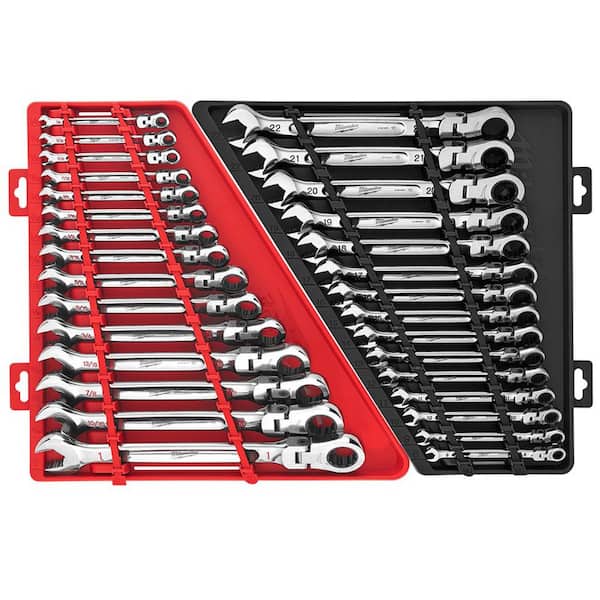 Milwaukee 144-Position Flex-Head Ratcheting Combination Wrench Set SAE and METRIC (30-Piece)