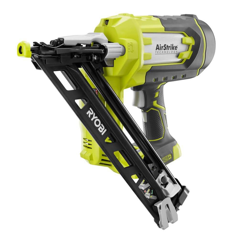 RYOBI ONE+ 18V Lithium-Ion Cordless AirStrike 15-Gauge Angled Finish Nailer  (Tool Only) with Sample Nails P330 The Home Depot