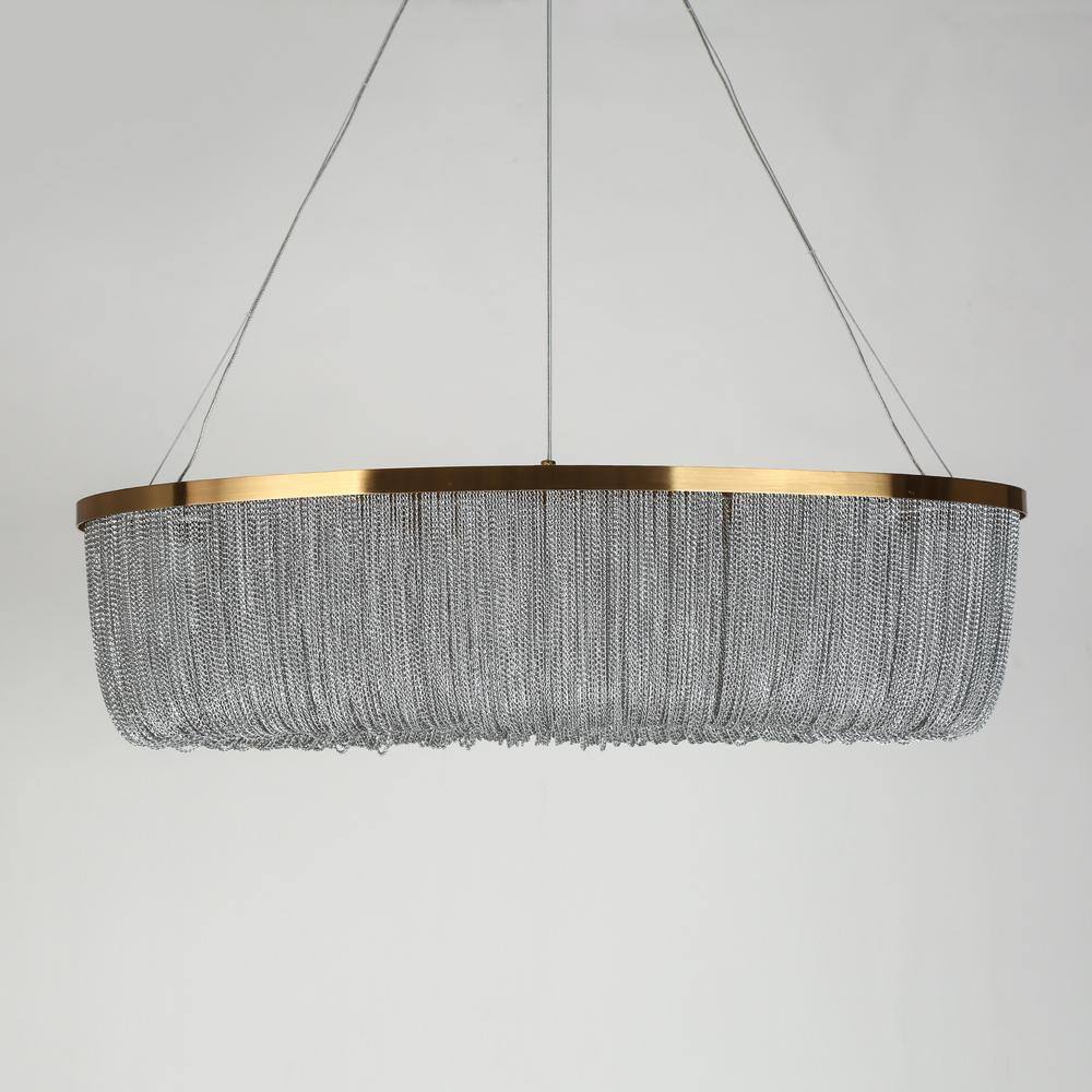 Brass Oval LED Chandelier with Metal Tassel Accents