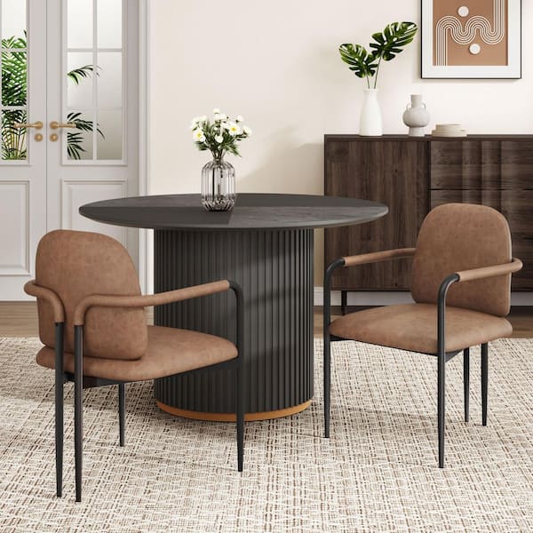 CHRISTOPHER KNIGHT HOME Aria Reddish Brown Fabric Upholstered Dining Chairs with Black Metal Frame (Set of 2)