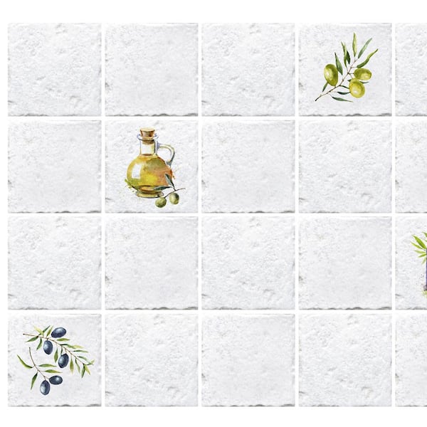 Dundee Deco 3D Falkirk Retro III 36 in. x 24 in. Green Yellow Faux Tile PVC Decorative Wall Paneling (5-Pack)