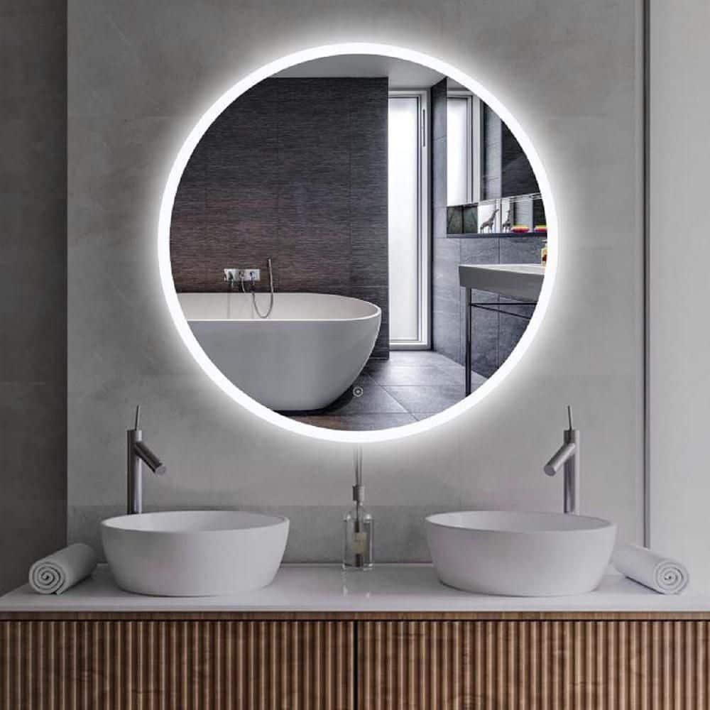 GETLEDEL 24 in. W x 24 in. H Medium Round Frameless LED Light AntiFog Wall Mounted Bathroom