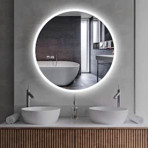 24 in. W x 24 in. H Medium Round Frameless LED Light Anti-Fog Wall Mounted Bathroom Vanity Mirror in Silver