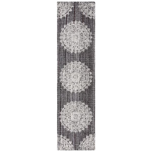 Ebony Brown/Ivory 2 ft. x 9 ft. Oriental Runner Rug
