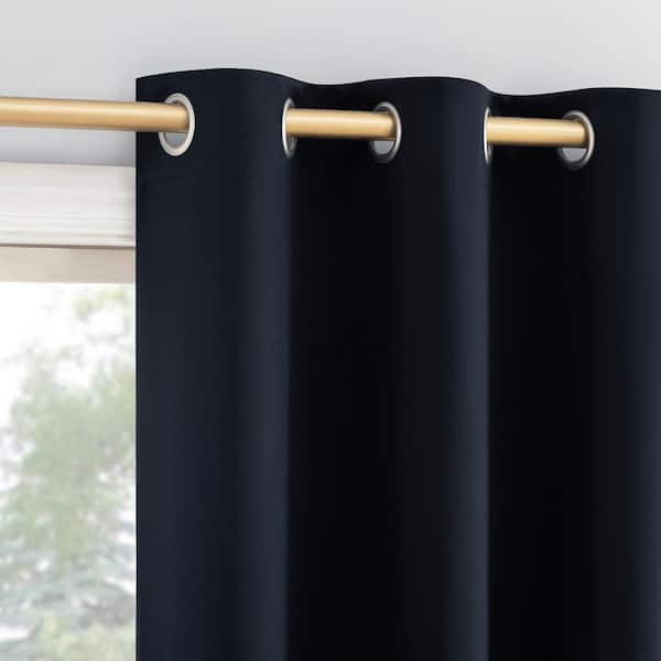 Sun Zero Dickenson Navy Blue Polyester 37 in. W x 84 in. L Grommet 100% Blackout Curtain (Set of 2)