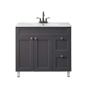 36 in. W x 19 in. D x 33 in. H Gray Bathroom Vanity with White Ceramic Single Top Unassembled