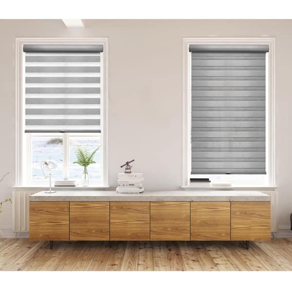Gray Polyester 34 in.W x 72 in.L Light Filtering Cordless Zebra Fabric Roller Shades
