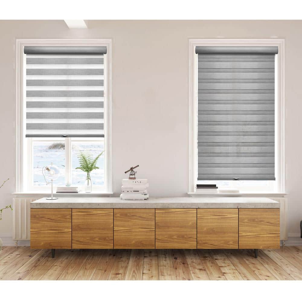 Gray Cordless Light Filtering Zebra Roller Shade 35" x 72"