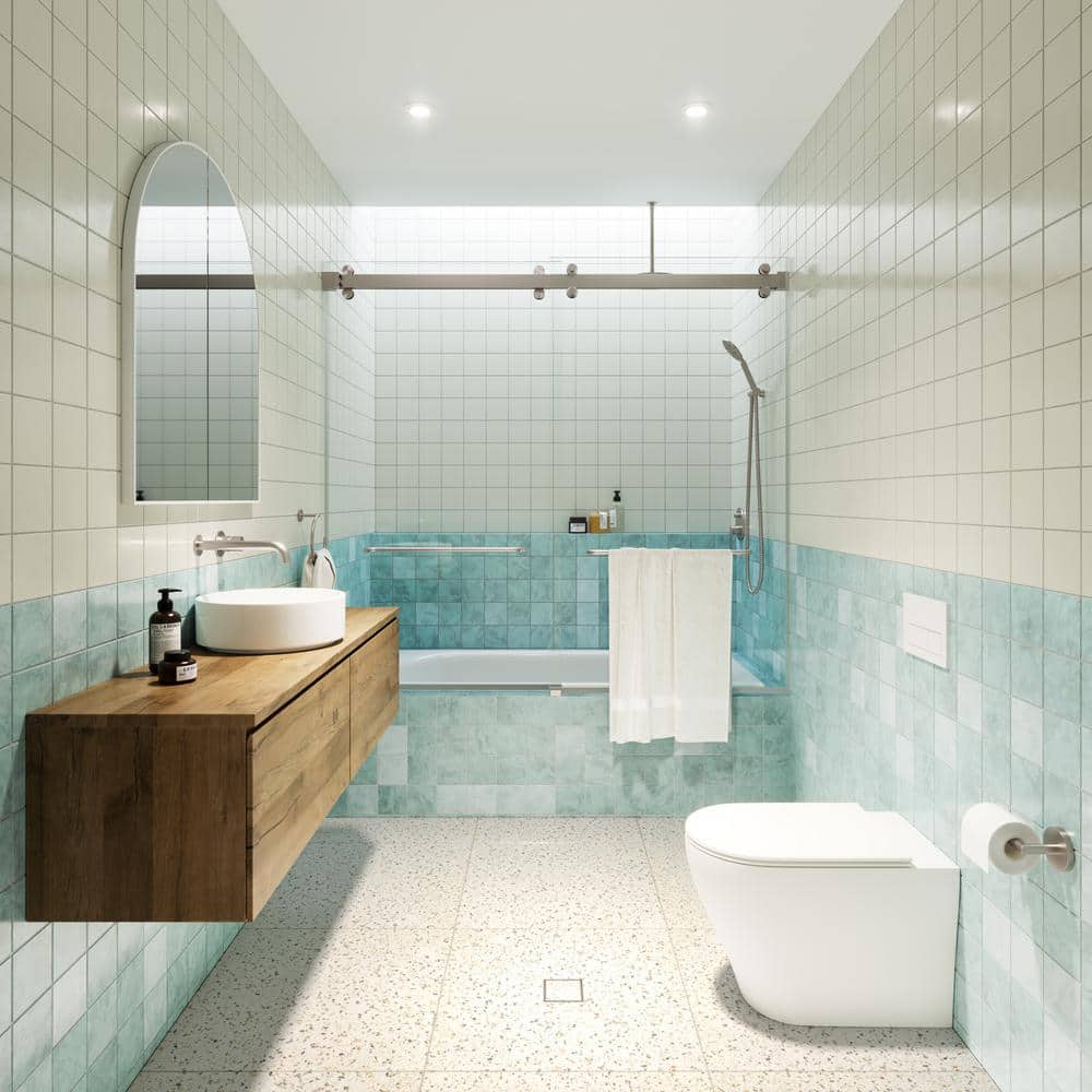 Polaris Frameless Brushed Nickel Sliding Bathtub Door