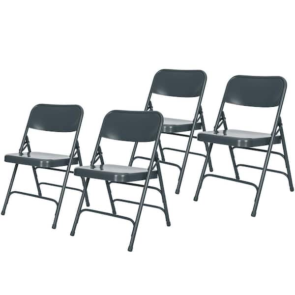HAMPDEN FURNISHINGS Bernadine Collection Triple Brace Metal Seat Folding Dining Chair, Blue (Set of 4)