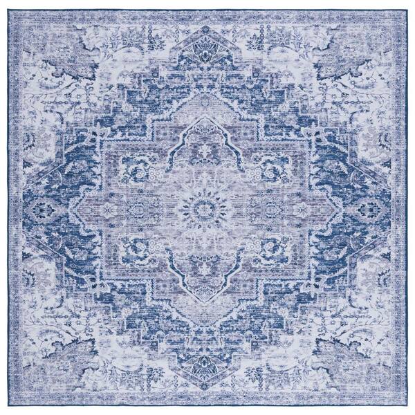 Tucson 4 ft. x 4 ft. Square Navy/Gray Faded Border Medallion Washable Area Rug