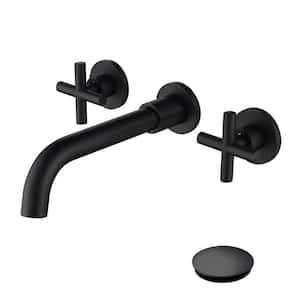 Wall Mounted Bathroom Sink Faucet with Pop-Up Drain (No Overflow)