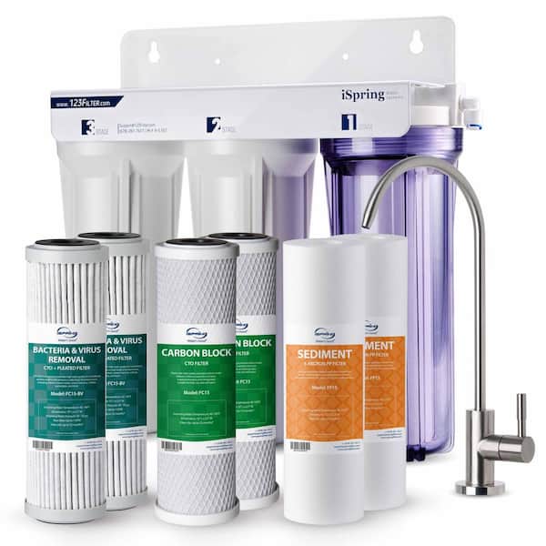 3-Stage Under Sink Tankless Water Filtration System w/ Extrat Filter Set, SGS-Tested Bacteria and Viruses Removal