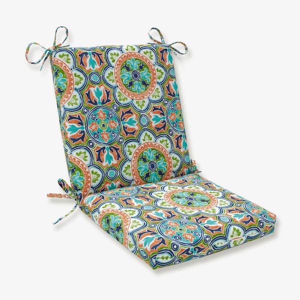 Pillow Perfect Tile Outdoor/Indoor 18 in. W x 3 in. H Deep Seat, 1 Piece Chair Cushion and Square Corners in Blue/Green Lagoa