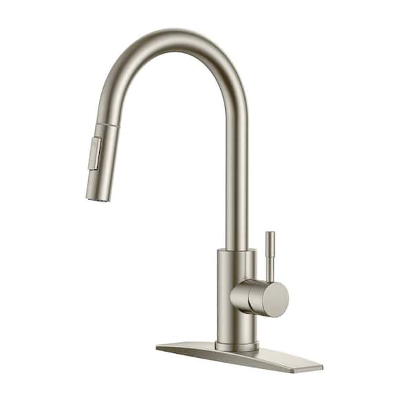 Forious pro Single Handle Pull Down Sprayer Kitchen Faucet with Removable Deck Plate Swivel Spout in Brushed Nickel