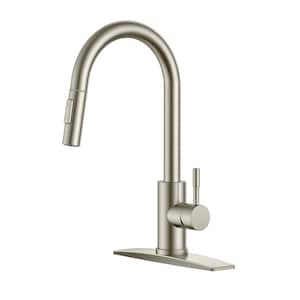 Single Handle Pull Down Sprayer Kitchen Faucet with Removable Deck Plate Swivel Spout in Brushed Nickel