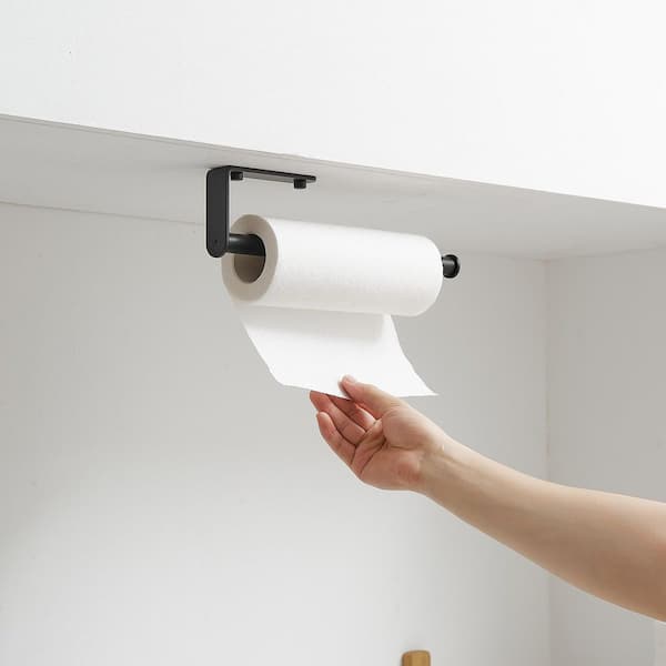 BWE Wall Mount Paper Towel Holder Bulk-Self-Adhesive Under Cabinet in Matte Black(2 Pcs)
