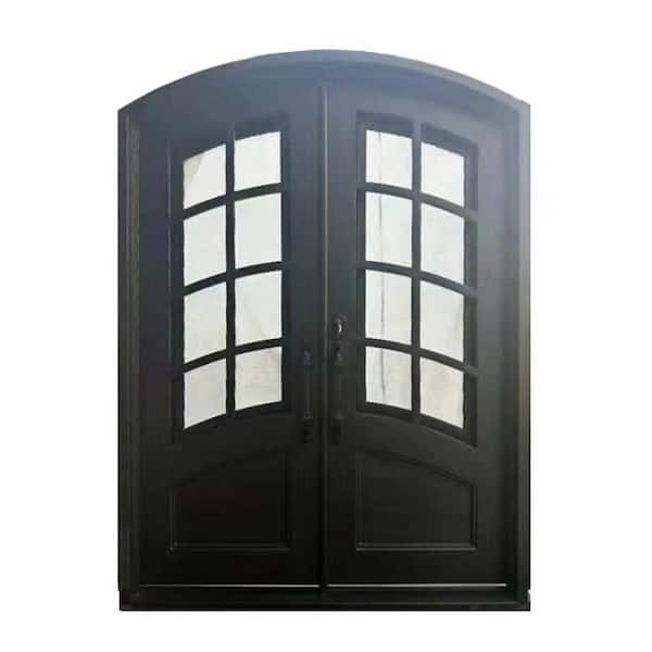 ALEKO 72 in. x 92 in. Matte Black Right-Hand Inswing 2 Lite Tempered Rainstorm Glass Iron Prehung Front Door