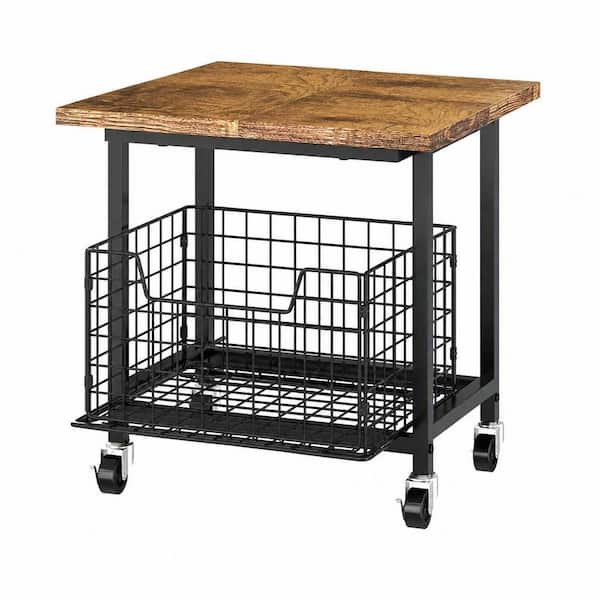 2-Shelf Black Heavy Duty Rolling Utility Cart, Multi-Purpose Mini Fridge Stand with Lockable Wheels and Storage Drawer