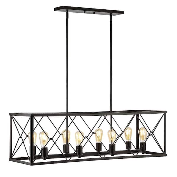 Galax 39 in. 8-Light Oil Rubbed Bronze Adjustable Iron Farmhouse Industrial LED Pendant