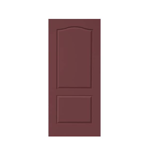 CALHOME 36 in. x 80 in. 2-Panel Maroon Stained Composite MDF Arch Top Interior Barn Door Slab