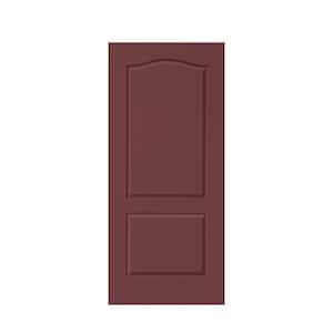 36 in. x 80 in. 2-Panel Hollow Core Maroon Stained Composite MDF Arch Top Interior Door Slab for Pocket Door