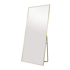 31 in. x 69 in. Gold Metal Shiny Floor Mirror with Stand