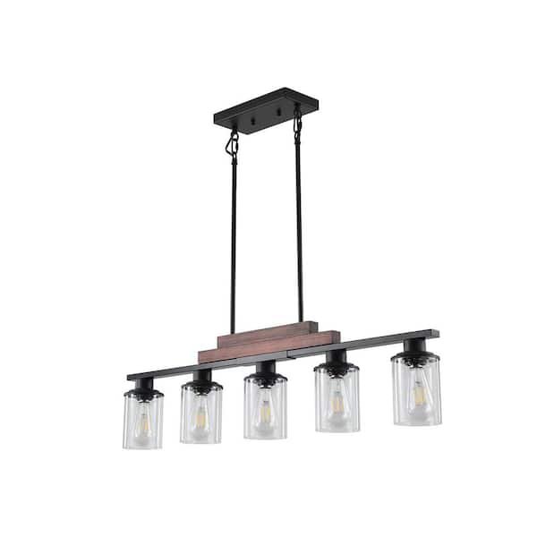 Modern 5-Light Pendant Light with Clear Glass Shades in Bronze for Dining Room and Kitchen Island (No Bulbs Included)