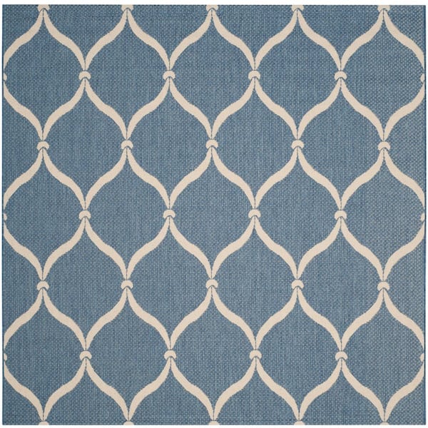 SAFAVIEH Courtyard Blue/Beige 7 ft. x 7 ft. Trellis Indoor/Outdoor Square Area Rug