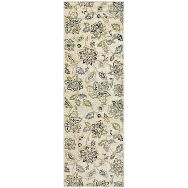 SUPERIOR Jacobean Beige 2 ft. 7 in. x 8 ft. Oversized Floral Polypropylene Area Rug