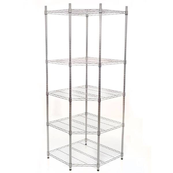 Lavish Home 73 in. H x 26.5 in. W x 26.5 in. D 5-Tier Chrome Heavy Duty Corner Shelving Rack