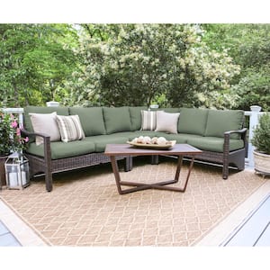Augusta 5-Piece Wicker Patio Corner Sectional with Sunbrella Sage Cushions