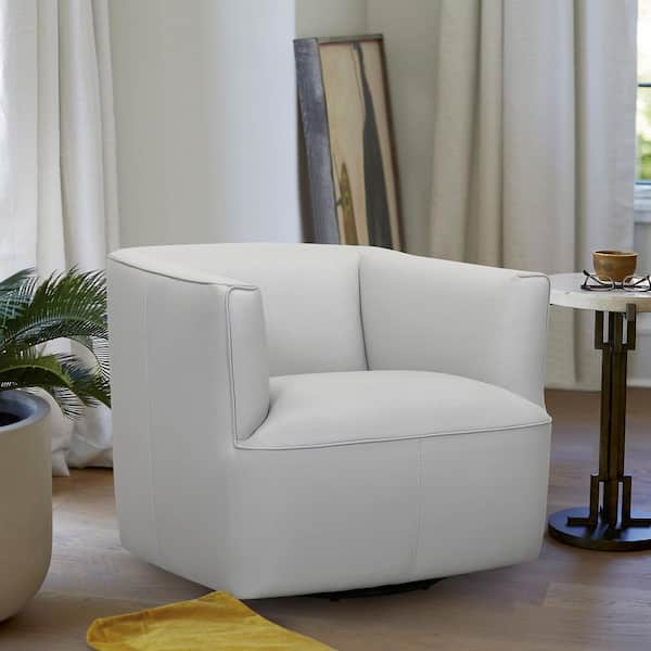 Armen Living Whitney Swivel Dove Gray Leather Barrel Chair