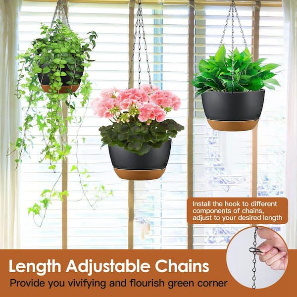 Unbranded 4-Piece 9.64 in. Dia Hanging Planter with Drainage Holes  Removable Self-Watering Tray Plastic Hanging Flower Plant Pots 1D01027RSI72