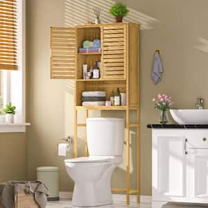 Bamboo Bathroom Over-the-Toilet Storage 24.4 in. W x 66.9 in. H x 9.5 in. D Rectangular Shelf in Yellow