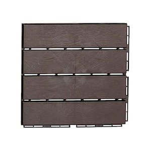 12 in. x 12 in. Outdoor Striped Square Composite Interlocking Waterproof Flooring Deck Tiles in Dark Brown (Pack of 27)