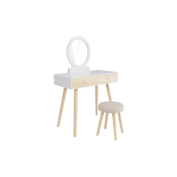 Amucolo White Versatile Vanity Set with Mirror, Drawers and Stool