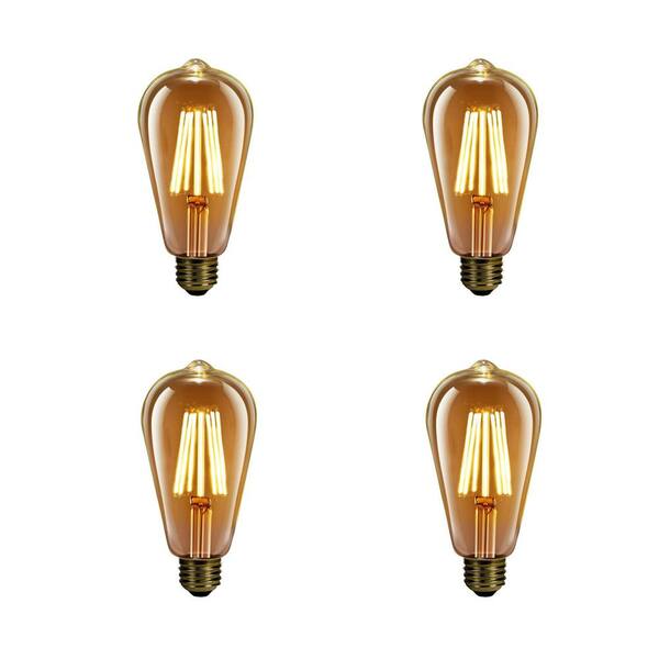 Feit Electric 60-Watt Equivalent ST19 Dimmable Amber Glass Vintage Edison LED Light Bulb With Straight Filament Warm White (4-Pack)