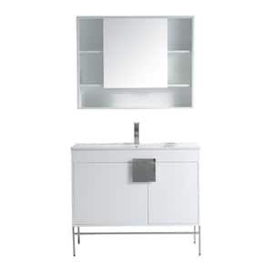 Kuro 40 in. W x 18 in. D x 33 in. H Single Sink Bath Vanity in White with White Ceramic Top and Mirror