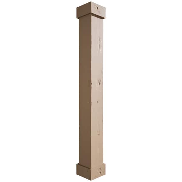 Ekena Millwork 6 in. x 5 ft. Knotty Pine Endurathane Faux Wood Non-Tapered Square Column Wrap w/ Standard Capital & Base