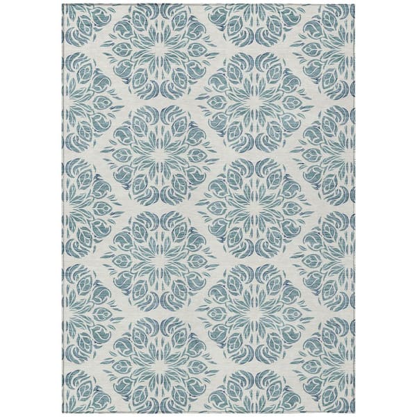 Chantille Machine Washable Indoor/Outdoor Abstract ACN2456 Teal 8 ft. x 10 ft. Area Rug