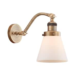 Cone 1-Light Brushed Brass Wall Sconce with Matte White Glass Shade