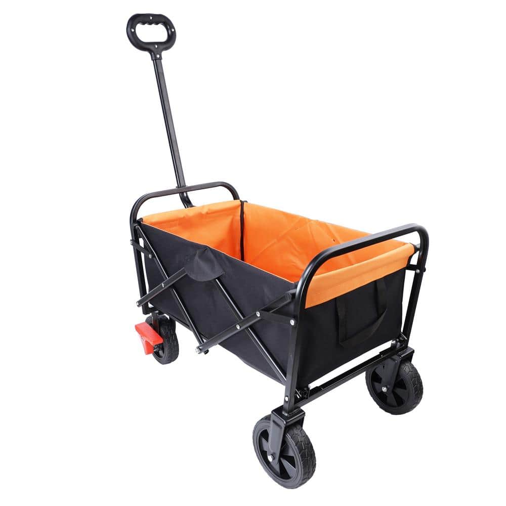 Compact Black and Orange Iron Folding Outdoor Utility Cart