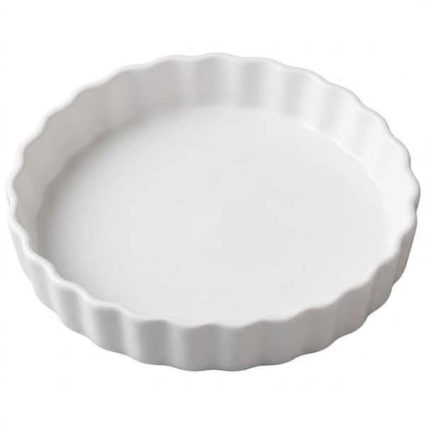 1-Piece Round Ceramic Porcelain Pie Pan Non-Stick White Quiche Tart Baking Dish Set with Fluted Edge