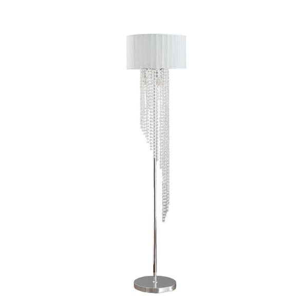 65.75 in. Silver 1-Light Standard Floor Lamp for Living Room, Bedroom with Linen Shade